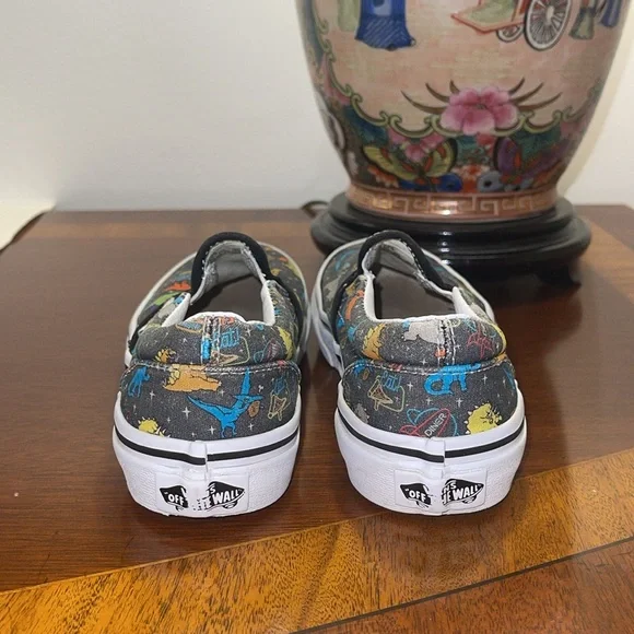 VANS Dino Diner Dinosaur Space Print Canvas Slip Ons Kids Sz. 13.5 - GUC! - Picture 4 of 6